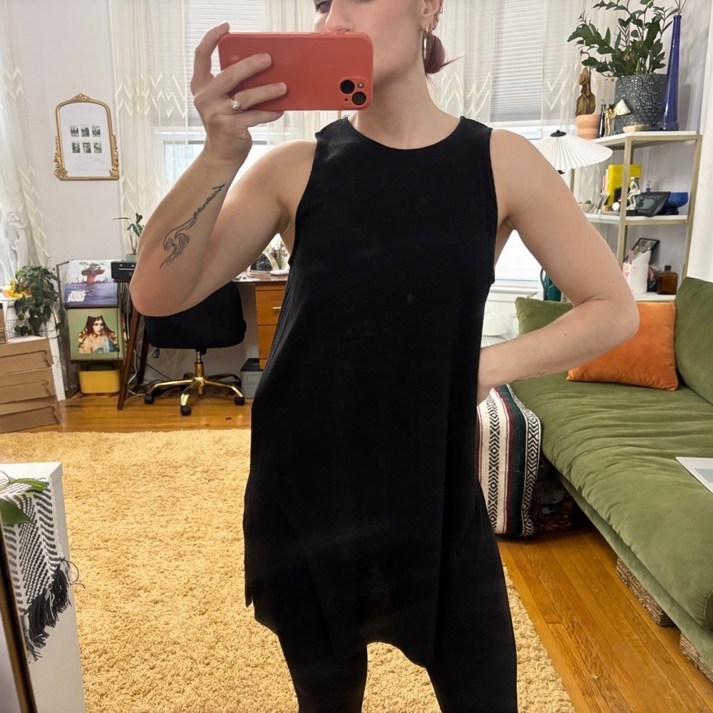 Forever 21 Longline Split Hem Ribbed Elegant Black Sleeveless Dress - Sz Medium - Picture 2 of 9
